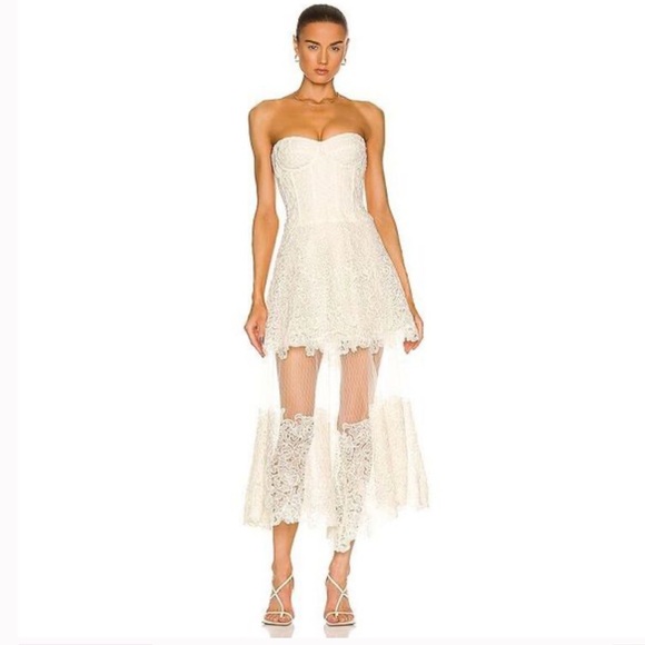 Jonathan Simkhai Harlow Lace Bustier Midi Dress Cream Size 4 Cocktail Bridal - Picture 1 of 4